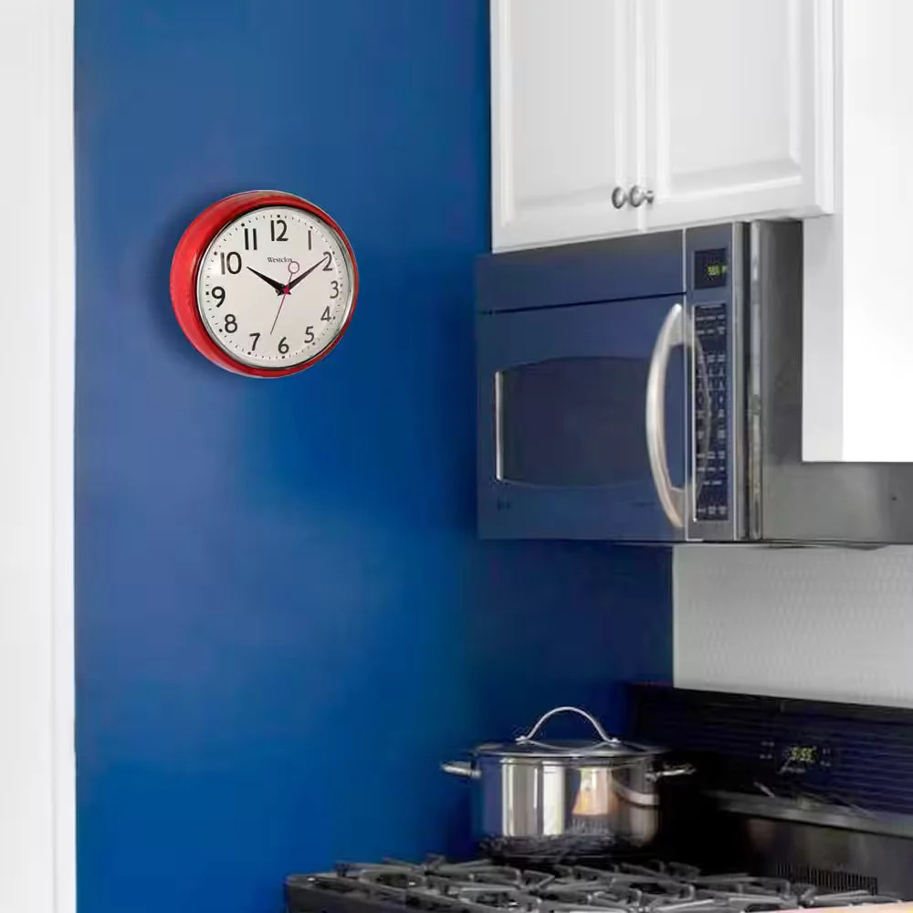 Westclox Retro Wall Clock Red 12 Inch Round Analog Quartz Kitchen Chrome Bezel gallery