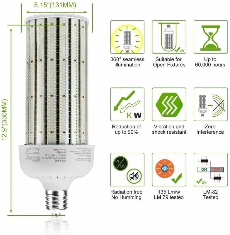 277~480V LED Corn Bulbs Light 200W E39 Mogul Base 6000K Replace 1000W MH HPS HID gallery