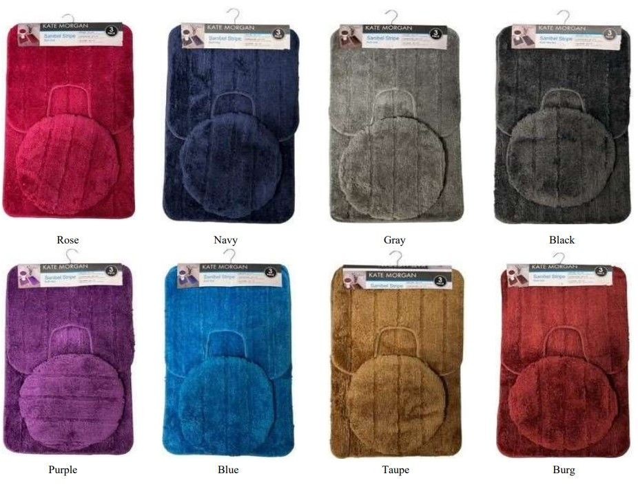 Kate Morgan 3 Piece Heavy Quality Plush Bath Rug, Contour Rug and Lid Cover Set gallery