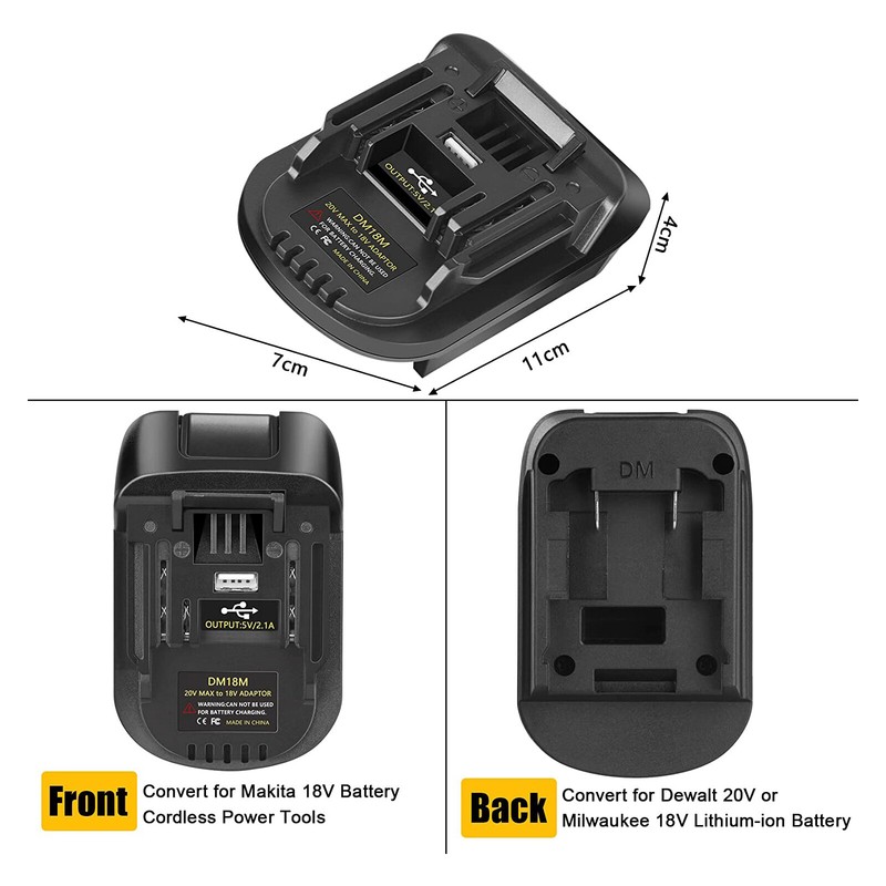 USB Battery Adapter for Milwaukee 18V Dewalt 20V Convert to Makita 18V DM18M gallery