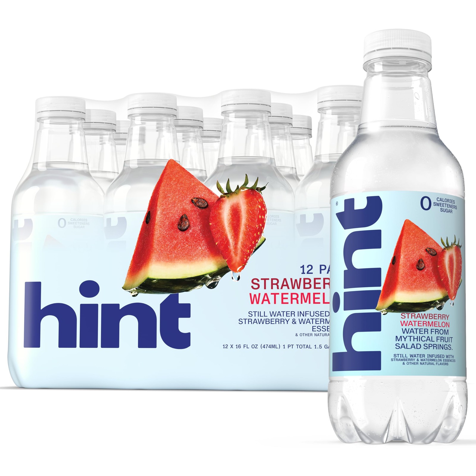 Hint Fruit-Infused Bottled Water, Strawberry Watermelon 16 Fl Oz (Pack of 12) gallery