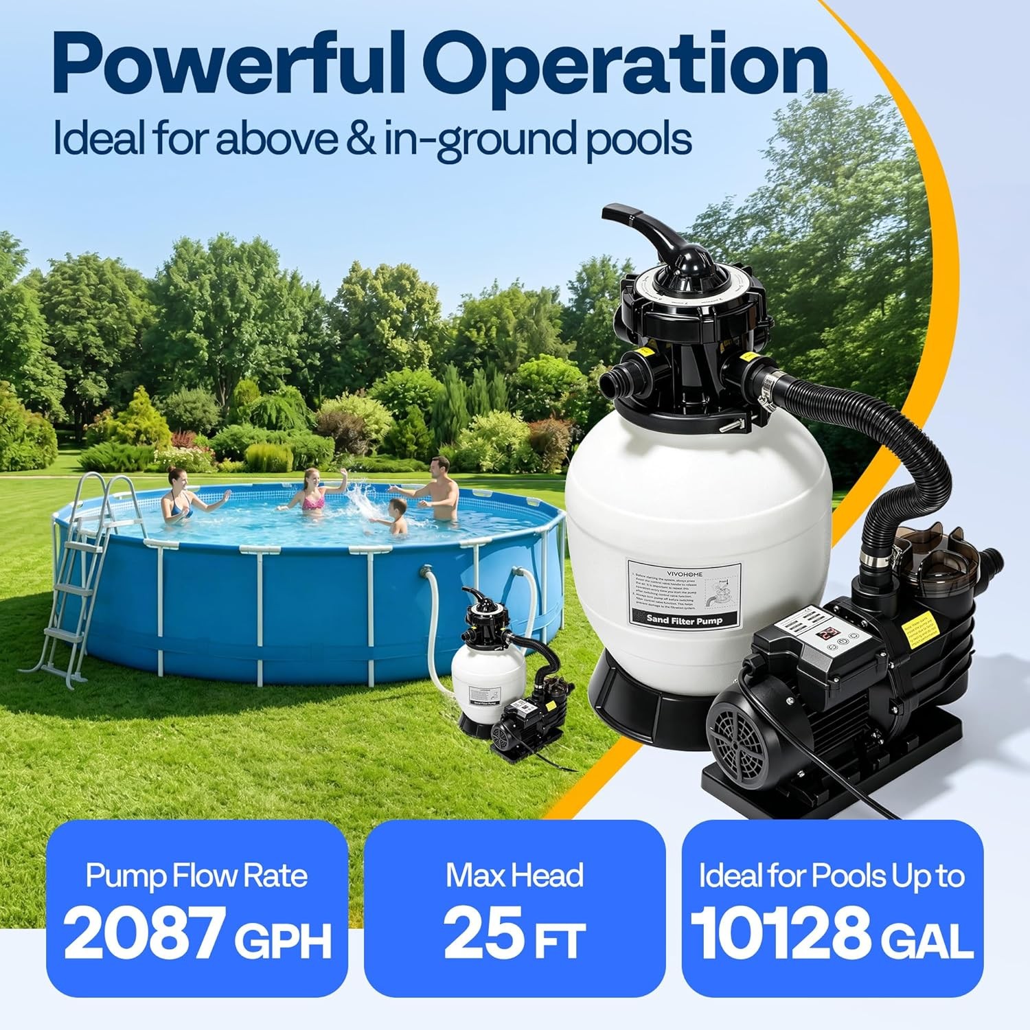 Upgraded 2087 GPH Sand Filter Pump w/Timer, Fits in/Above Ground Pool Up to gallery