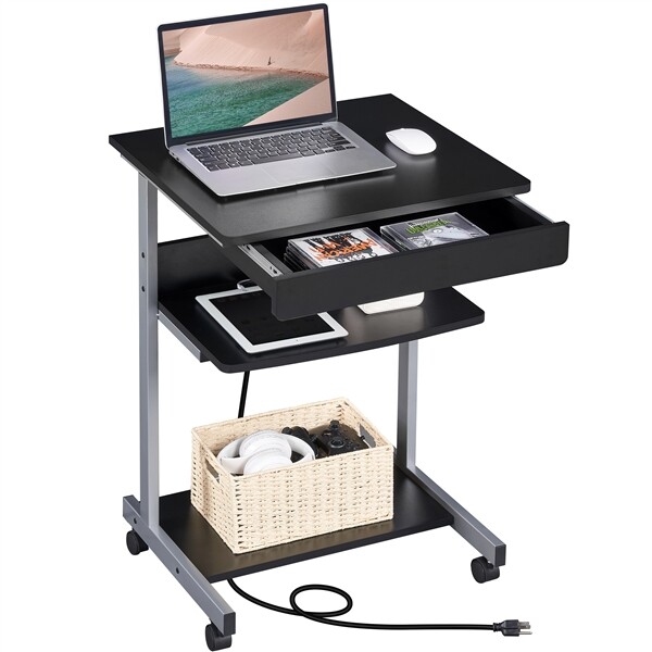 Mobile Compact Computer Table w/Power Outlet Home Office Desk for Small Spaces gallery