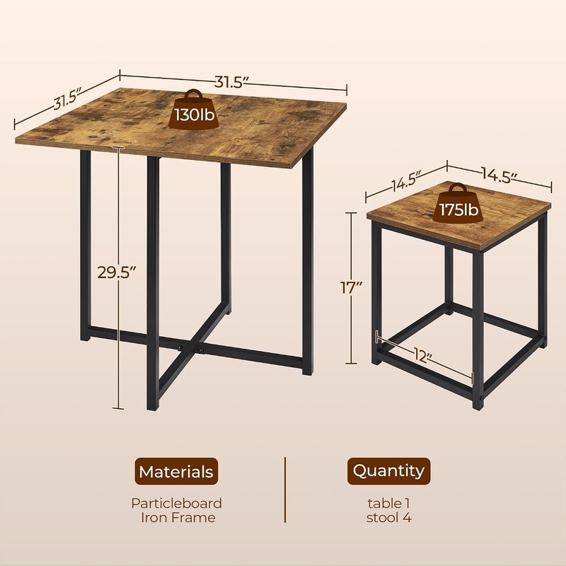 Industrial Dining Table Set 4 Compact Kitchen Table & 4 Stools Space Saving Home gallery