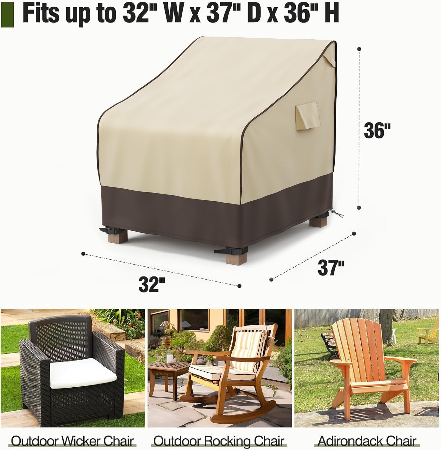 MR. COVER Patio Chair Covers Waterproof 2-Pack 32x37x36" Brown Khaki gallery