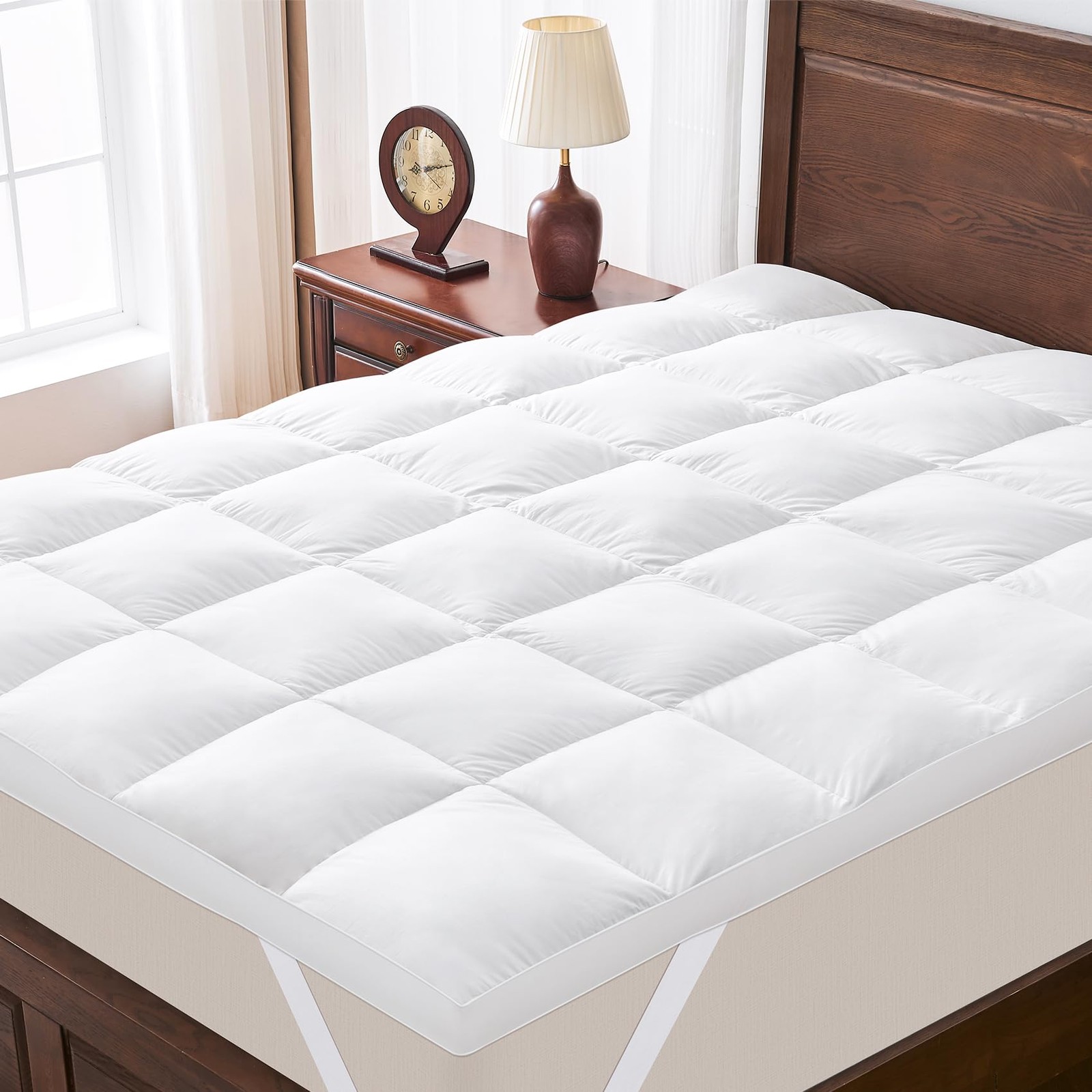 Dual Layer Goose Feather Down Mattress Topper Queen, White Feather Bed Topper... gallery