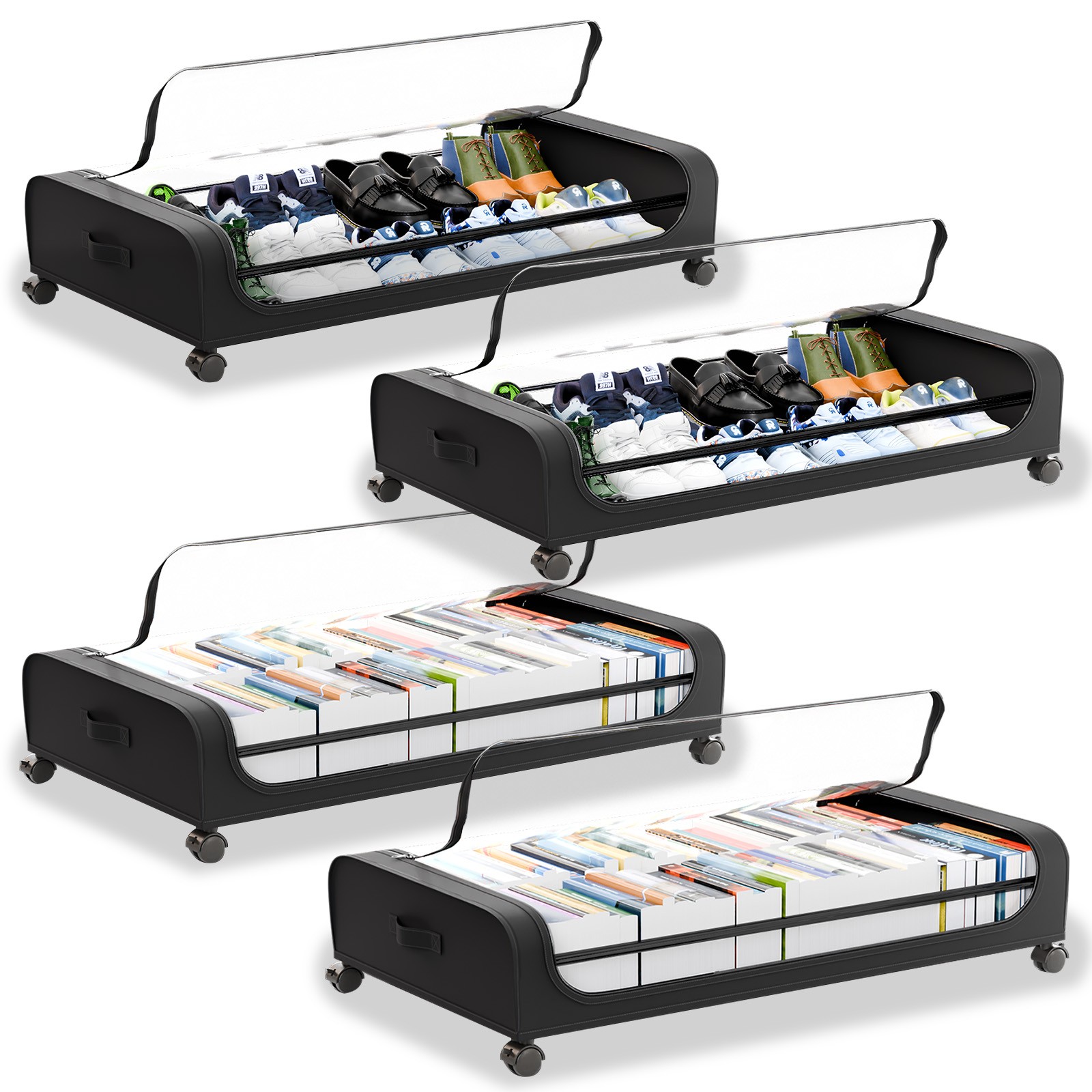 Rolling Under Bed Storage Bags 4 Pack Fabric Underbed Containers with Reinforced gallery