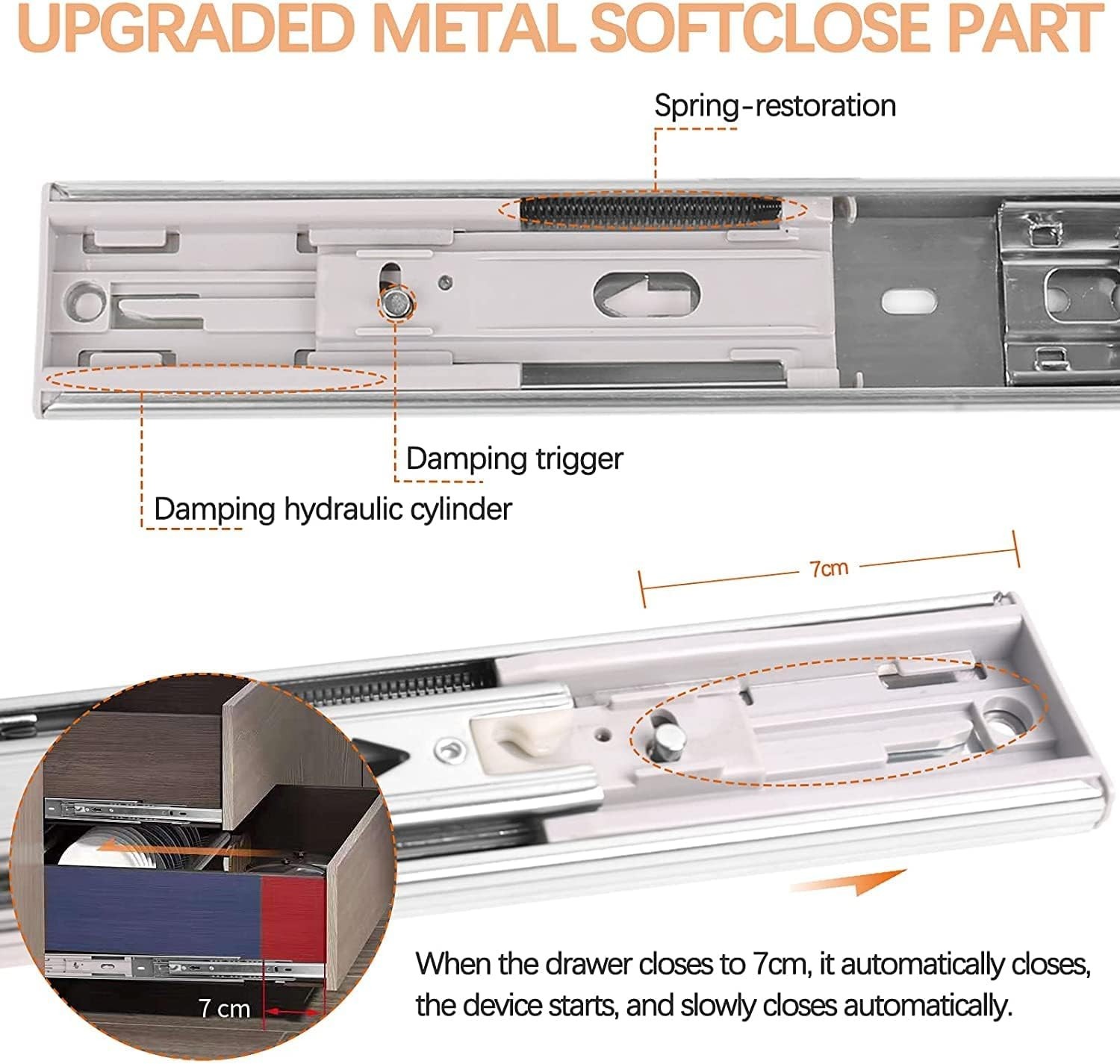 Soft Close Drawer Slides - 18", 6 Pairs, Full Extension, 100lb Capacity gallery