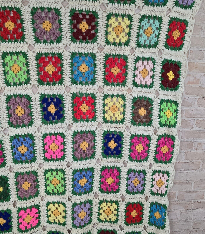 Granny Square Vintage Afghan Crocheted Throw Blanket 52"x72" Rosanne Multicolor gallery
