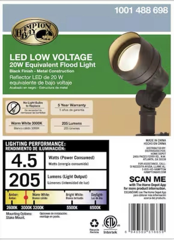 2-pack Hampton Bay LED Low Voltage Spotlight Metal Black Landscape Lights 20W gallery