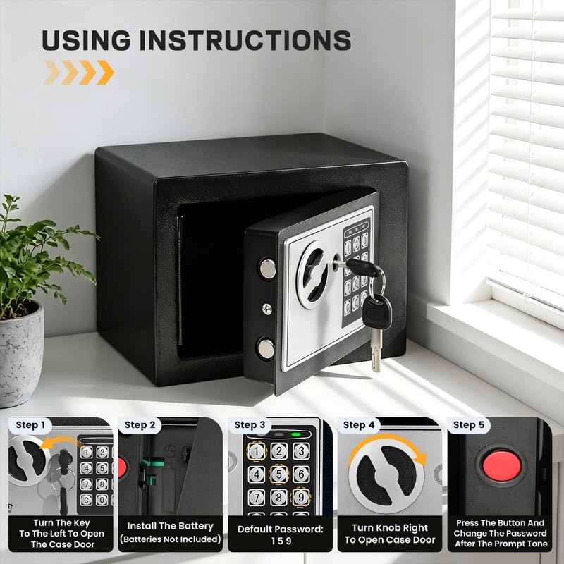 Small Fireproof Security Safe Digital Keypad Lock Gun Cash Jewelry Document Box gallery