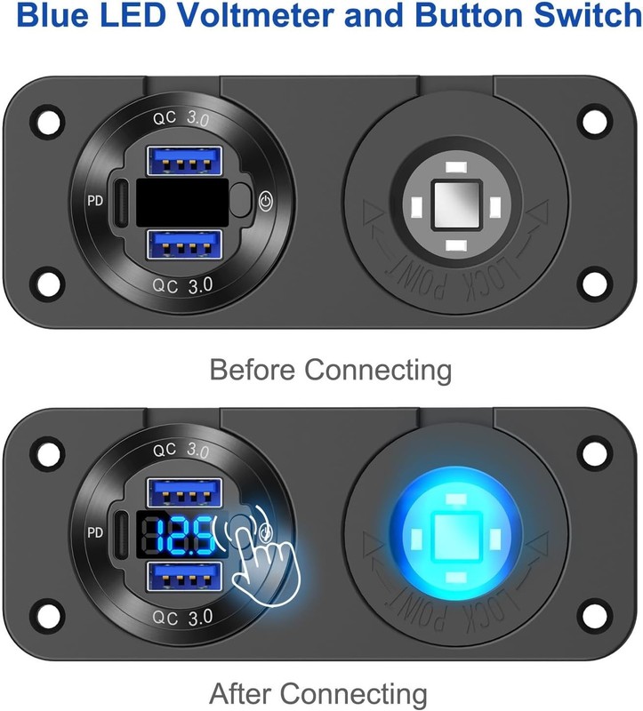 12V USB Outlet Marine Switch Panel Plug, PD3.0 and Dual QC3.0 USB Ports Alumi... gallery