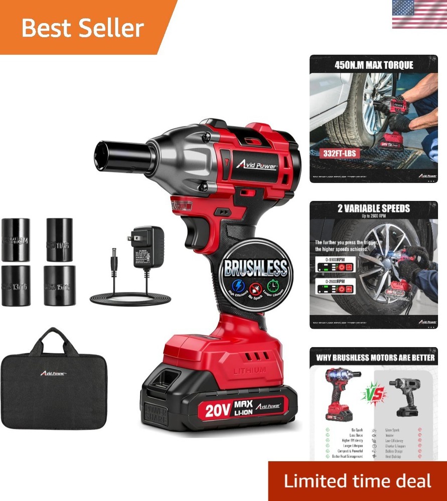 High-Performance 20V Cordless Impact Wrench - 4 Impact Sockets Included