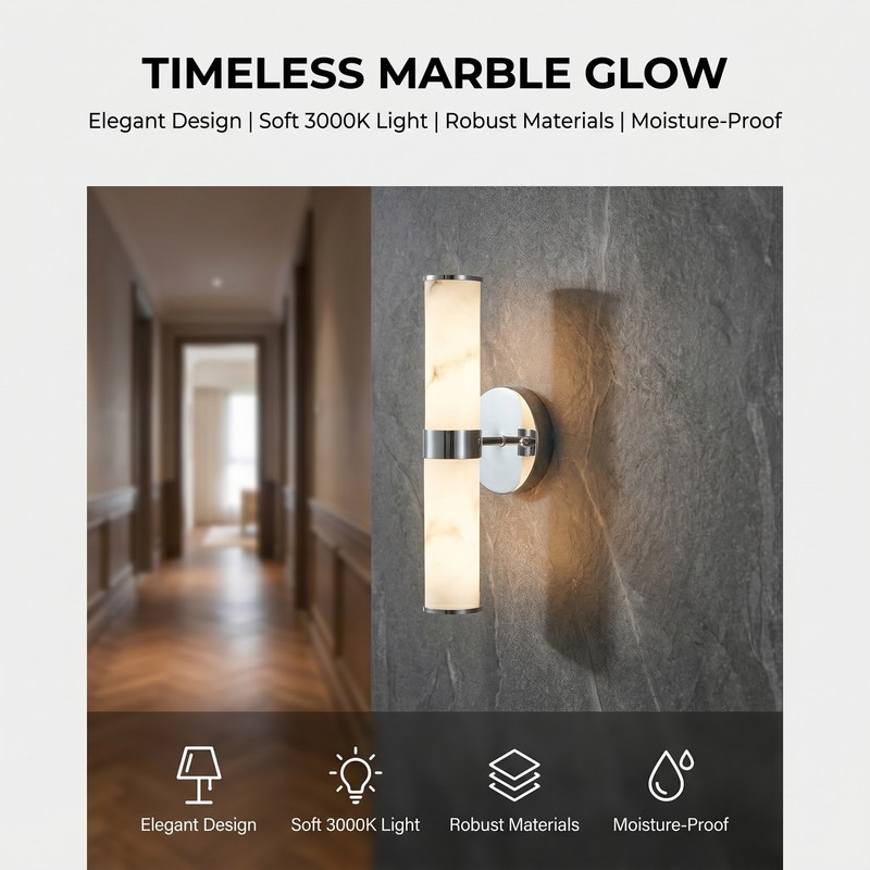 2 Pack 14 inch Modern Chrome Marble LED Wall Sconce Textured Indoor Fixture UL gallery