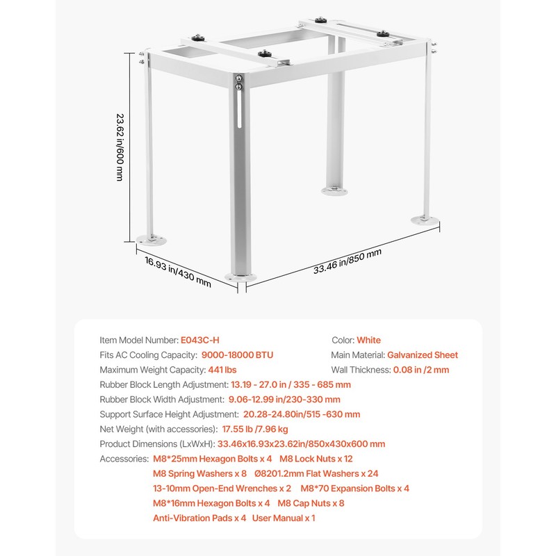 Mini Split Ground Stand Adjustable Anti Vibration for 9000-18000 BTU gallery