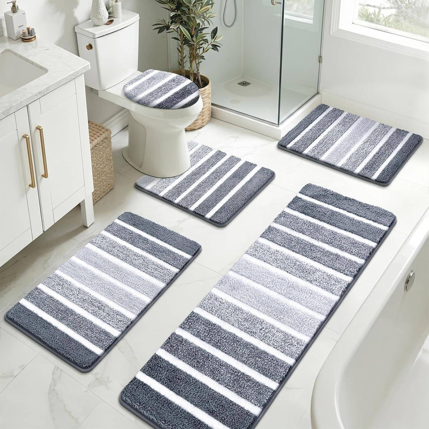 Yamaziot Bathroom Rugs Sets 5 Piece, Absorbent Microfiber Bath Mat for Bathroom, gallery
