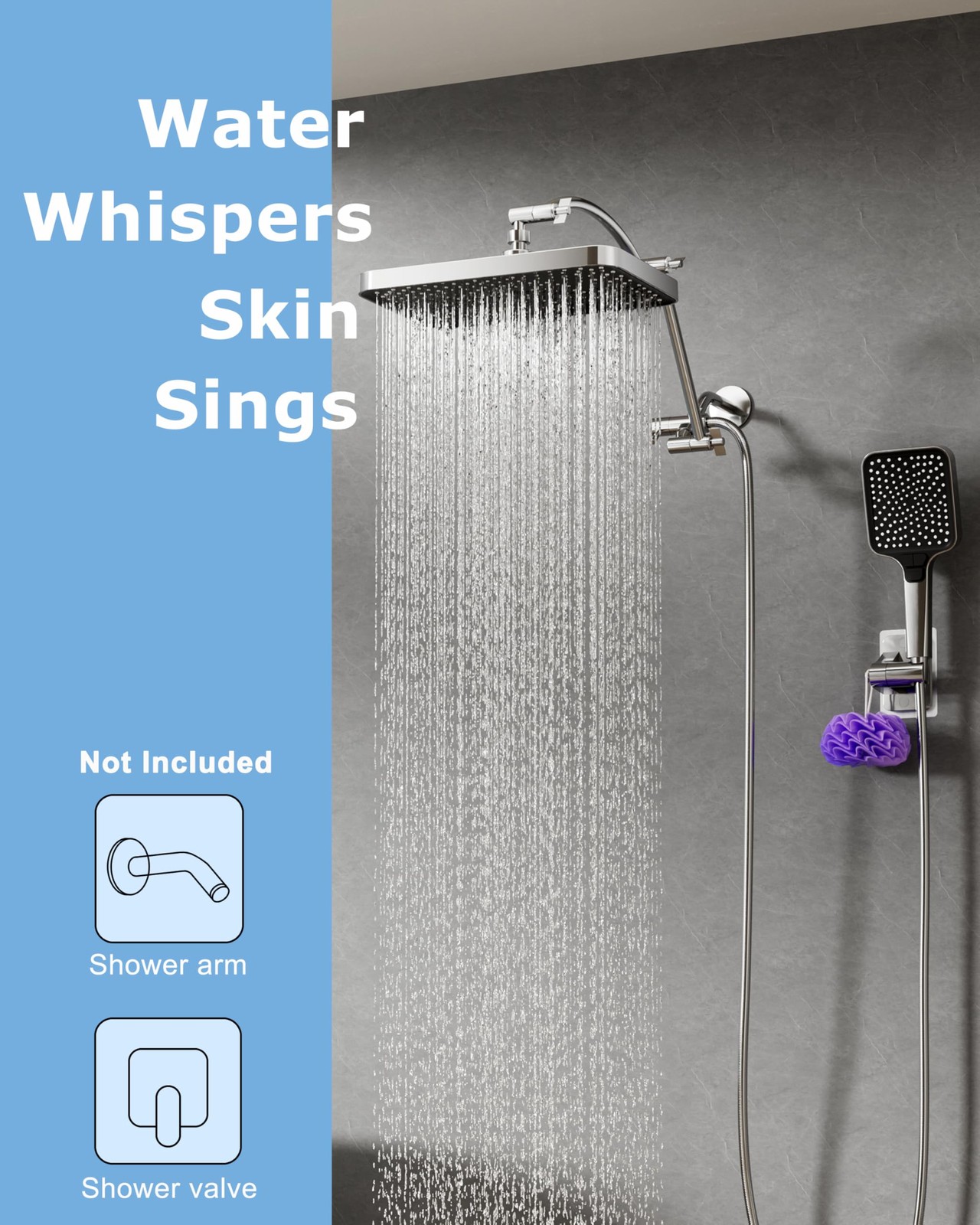 13 Inch Rain Shower Head High Pressure with Handheld Extension Arm Combo Chrome gallery