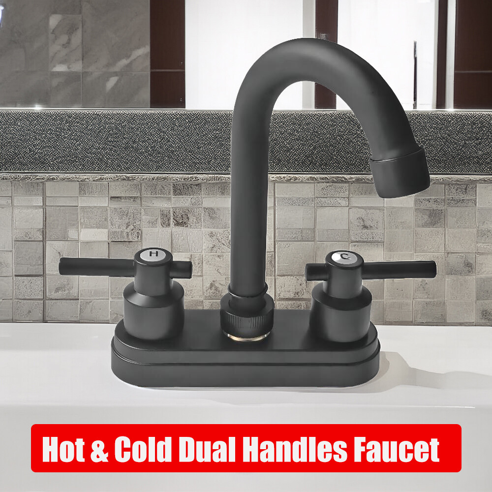 Kitchen Sink Bathroom RV Faucet Tap Water Double Handle Black Stainless Steel gallery