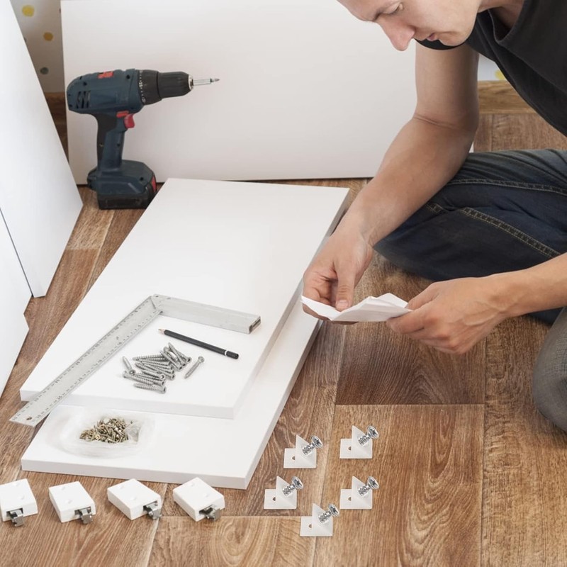 120 Pcs Drawer Bottom Support Brackets,Drawer Wedges with Screws, White gallery