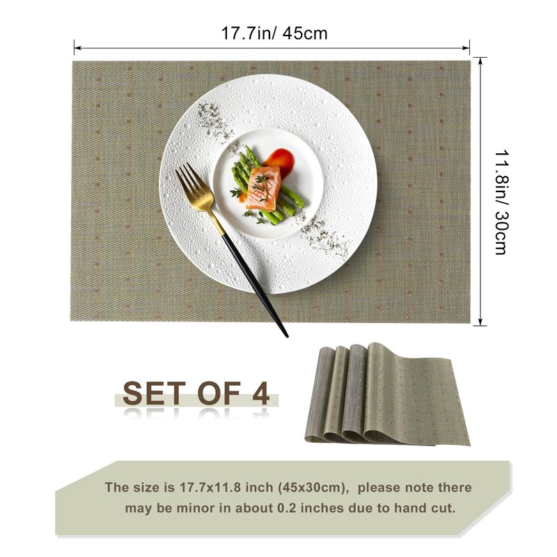 Placemats Both-Side Usable Green & Gray Durable Plastic Vinyl Set of 4 gallery