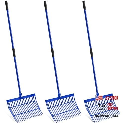 3 Sets Manure Fork with Long Handle - ABS Plastic Head & Metal Blue Grip gallery