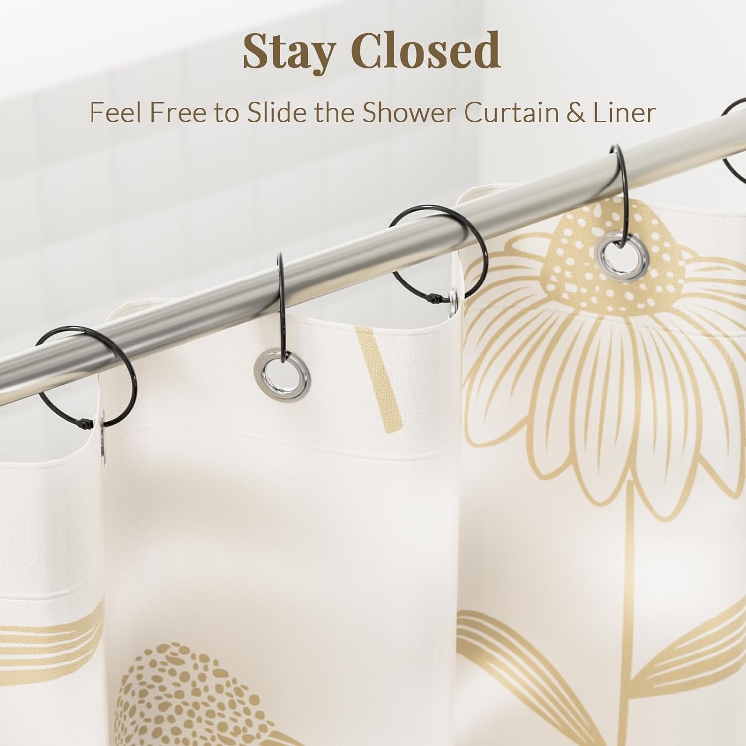 Black Shower Curtain Rings Rustproof Metal Round Hooks Anti-Drop Set of 12 Pack gallery