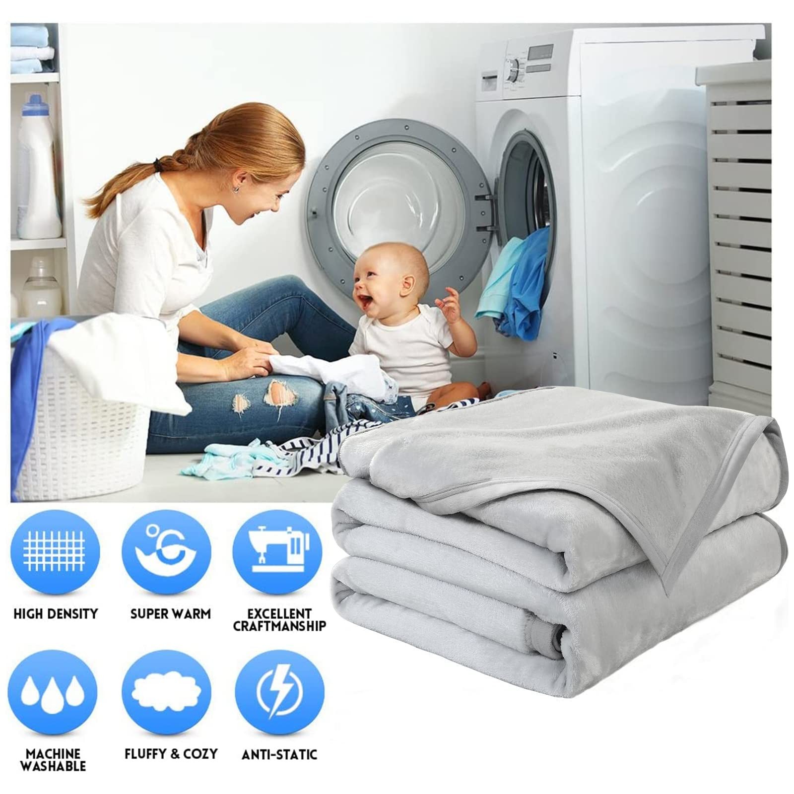 Silver Gray Twin Size Thermal Fleece Blanket 66x90 Inch Microplush Lightweight gallery