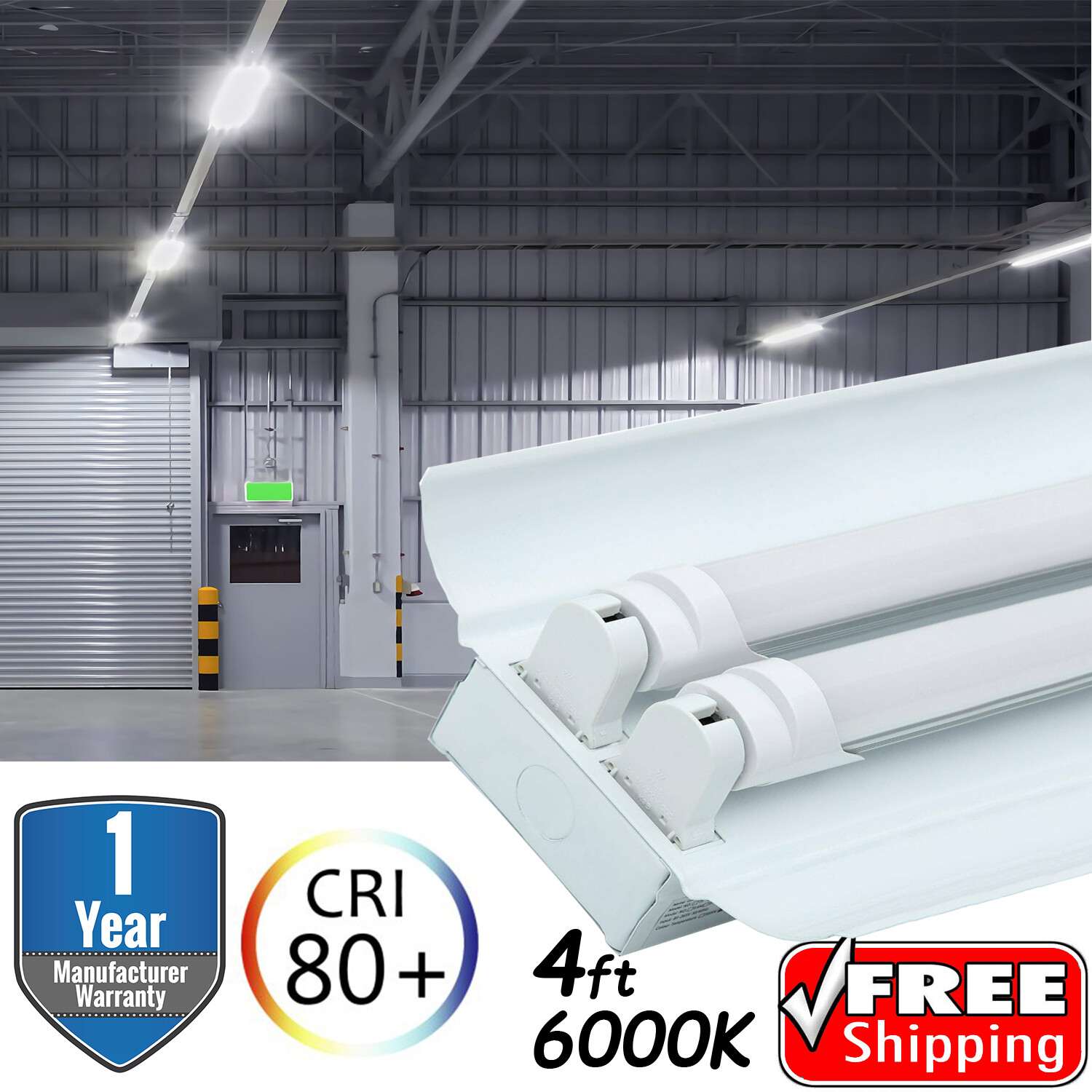 4ft T8 G13 LED Warehouse Store Commercial Light Fixture 2 Bulb Lamp Clear 6500k gallery