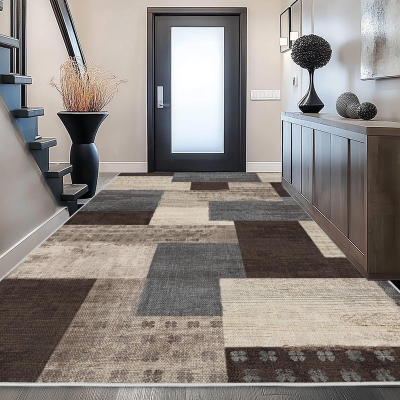 Qduidu Modern Geometric Patchwork Indoor Area Rug For Living Room Blue-Taupe 4X gallery