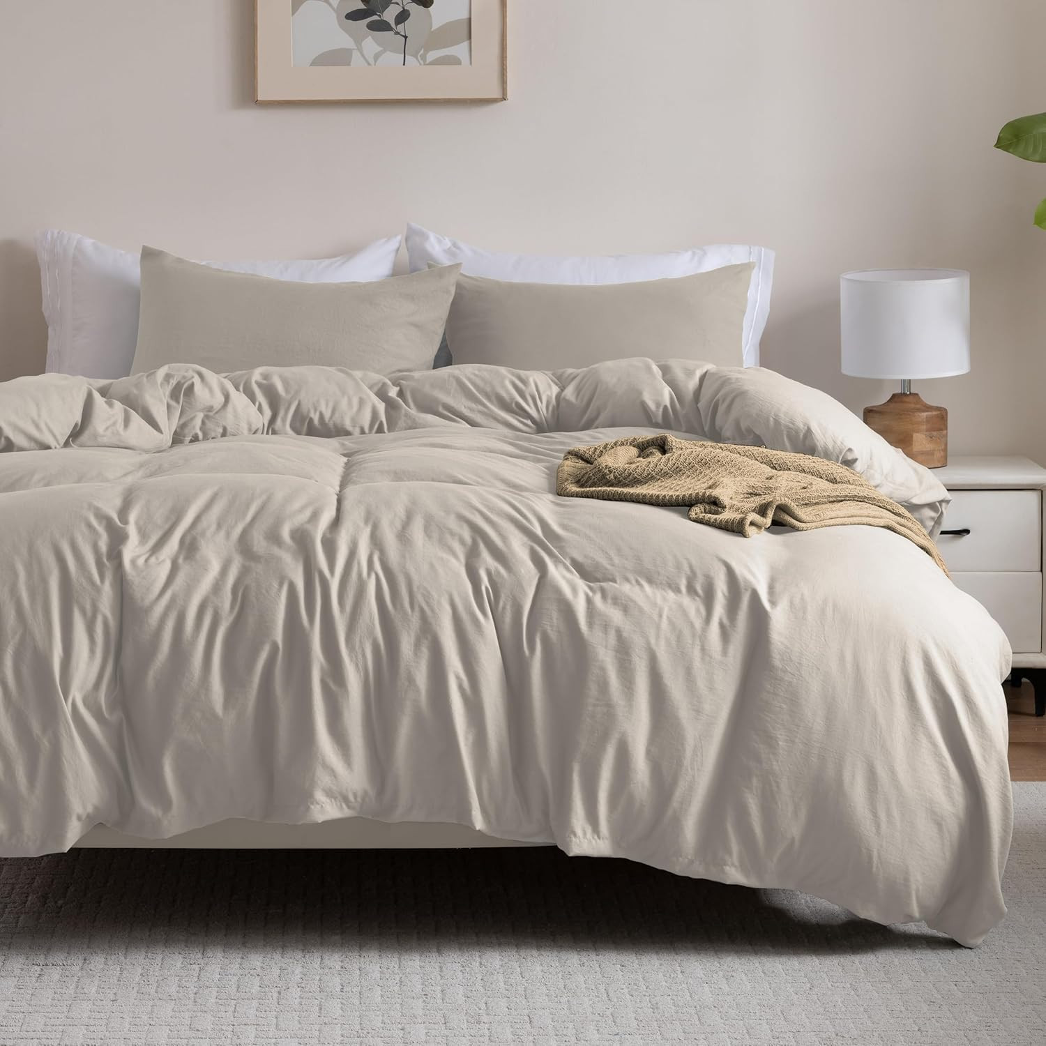 Washed Linen Color Duvet Cover Set Queen Size, 3 Piece Prewashed Microfiber Cott gallery