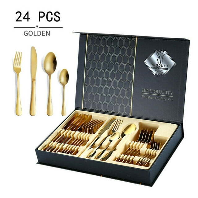 24pc Stainless Steel Flatware Silverware Set with Premium Gift Box Service for 6 gallery