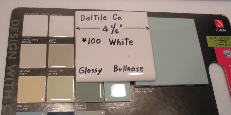 1 pc. White #100 by Daltile Co. 4-1/4" Ceramic Surface Bullnose Tile; New Flat gallery