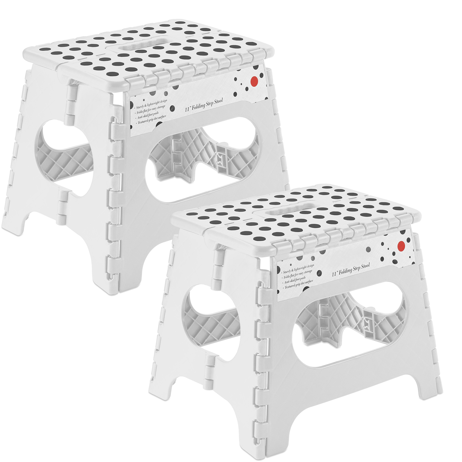 2 Pack - 11" Folding Plastic Step Foot Stools with Handle - White gallery