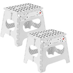 2 Pack – 11″ Folding Plastic Step Foot Stools with Handle – White