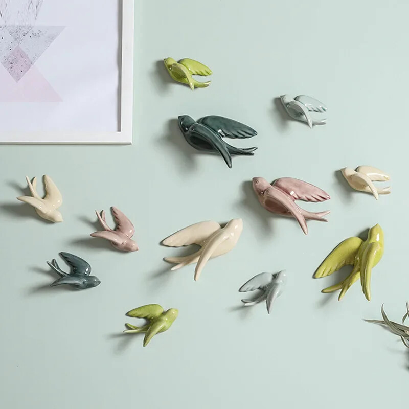 Ceramic Swallows Wall Mounted Simulation Bird Flying Ornament Wall Hanging Decor gallery