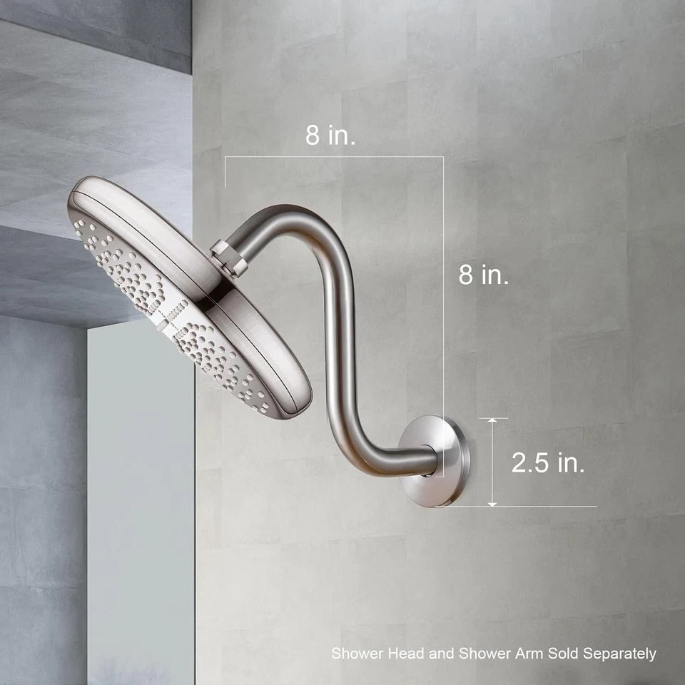 Shower Head Extension Arm 8 In, Brushed Nickel S Shaped Shower Arm with Flange H gallery
