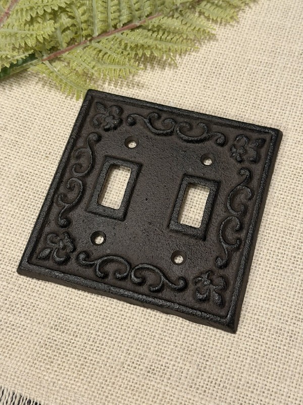 Double Toggle Light Switch Wall Plate Cover Cast Iron Metal Vintage Farmhouse gallery