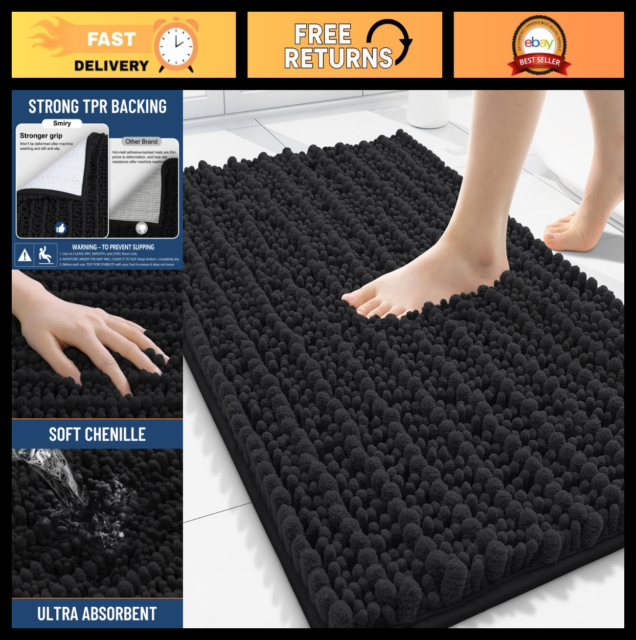 Extra Soft Chenille Bath Rugs 30x20 - Non-Slip, Absorbent, Machine Washable, Qui gallery