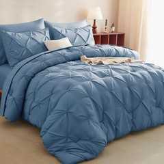 CozyLux King Size Comforter Set Grayish Blue, 7 Pieces King, Blue