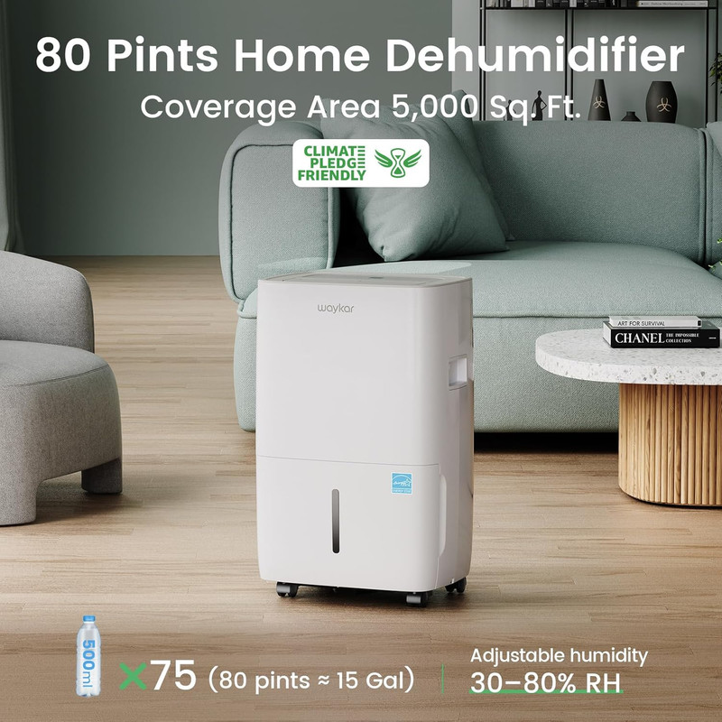 Energy Star 80 Pints Dehumidifier for Large Spaces with Hose & Tank gallery