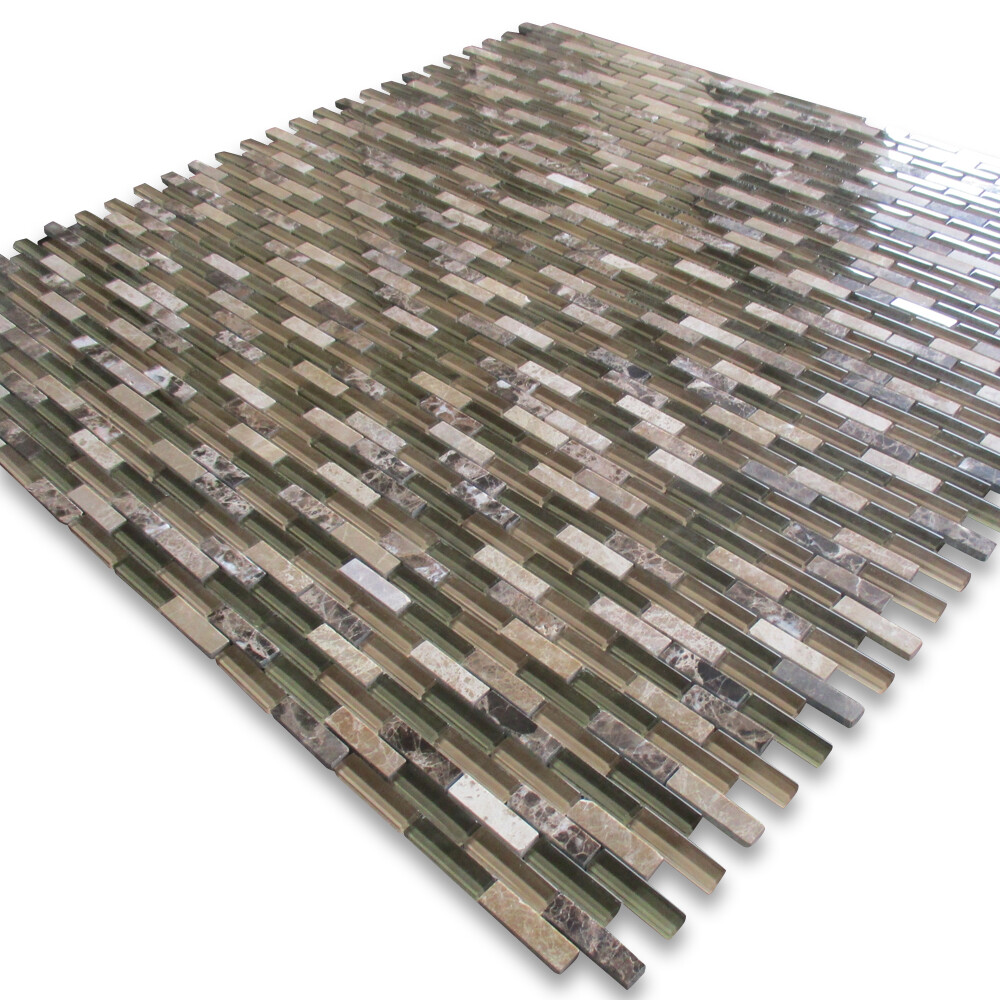 A62002 Glass Mosaic Tile Green Brown Glass Emperador Dark Marble Backsplash gallery