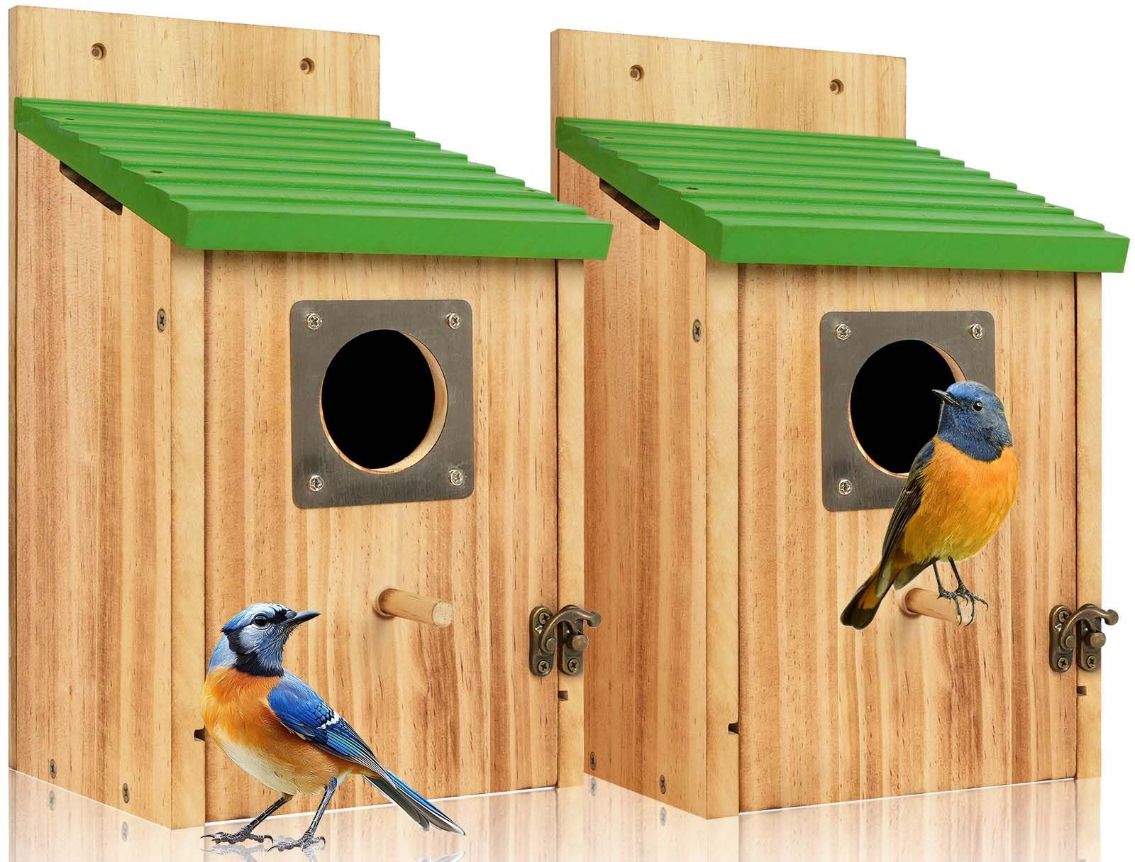 2 Pack Bird Houses for Outside Cedar Bluebird Houses with Metal Predator gallery