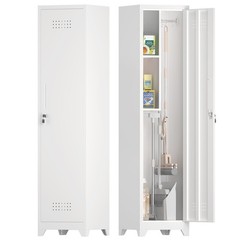 Slim Broom Storage Cabinets, Metal Storage Cabinet with Shelves and Hanging Rod