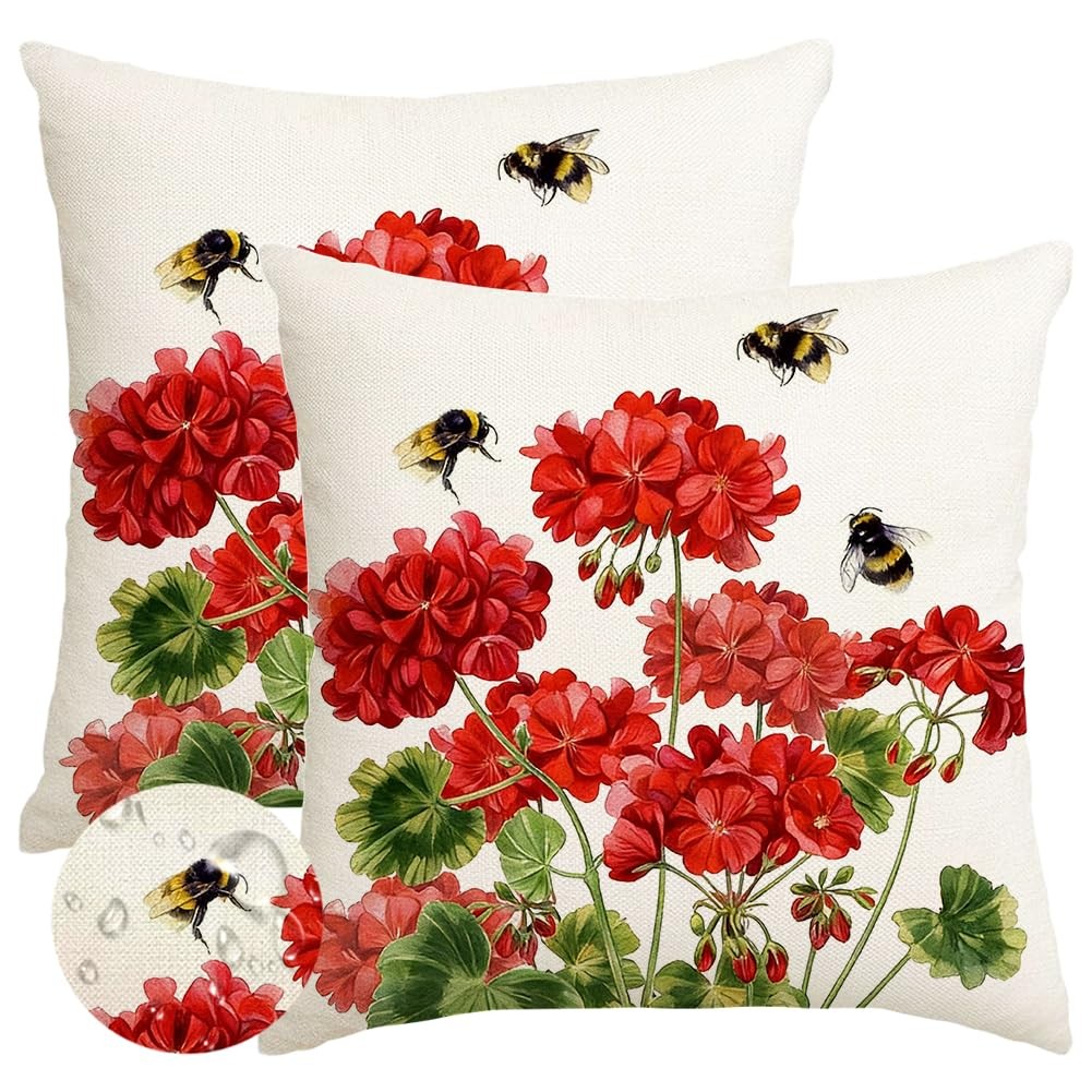 RABUSOFA Spring Summer Outdoor Geranium Pillow 18" x (Pack of 2), Red gallery