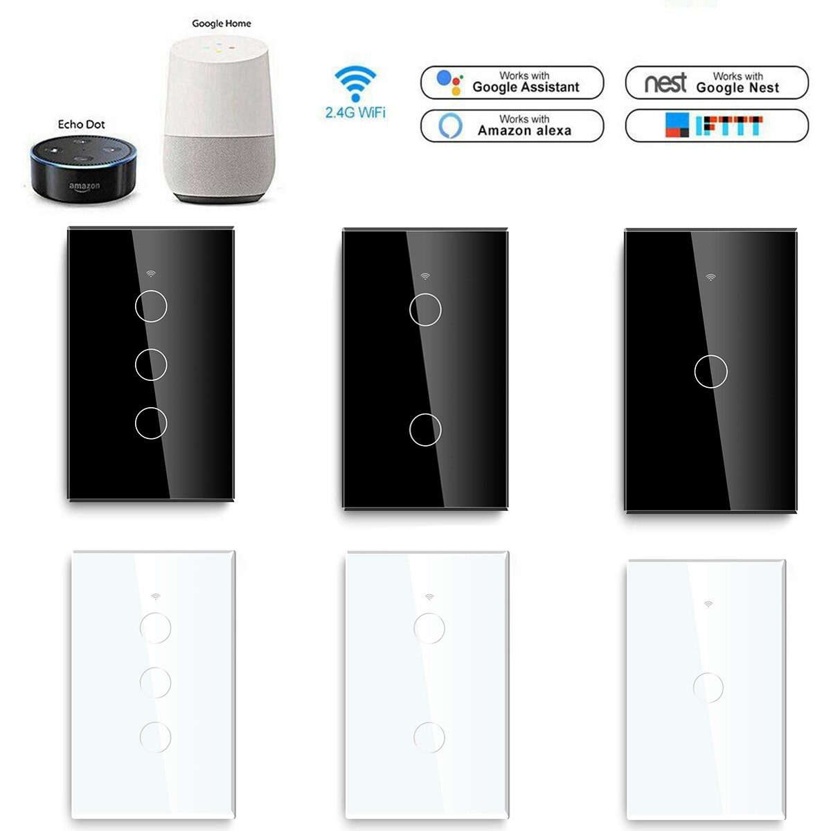 1/2/3 Gang Smart WiFi Light Switch Touch Panel IFTTT Amazon Alexa Google Home US gallery