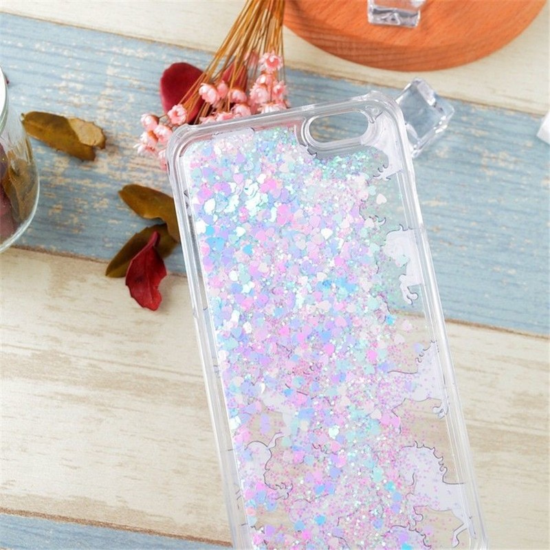 iPhone 5/6S/7+/8+PLUS - HARD CASE Waterfall PINK UNICORNS Liquid Glitter Hearts gallery