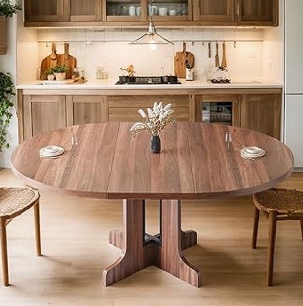 Round Oval Extendable Wood Dining Table for 6 Mesa Comedor Redonda Extensible gallery