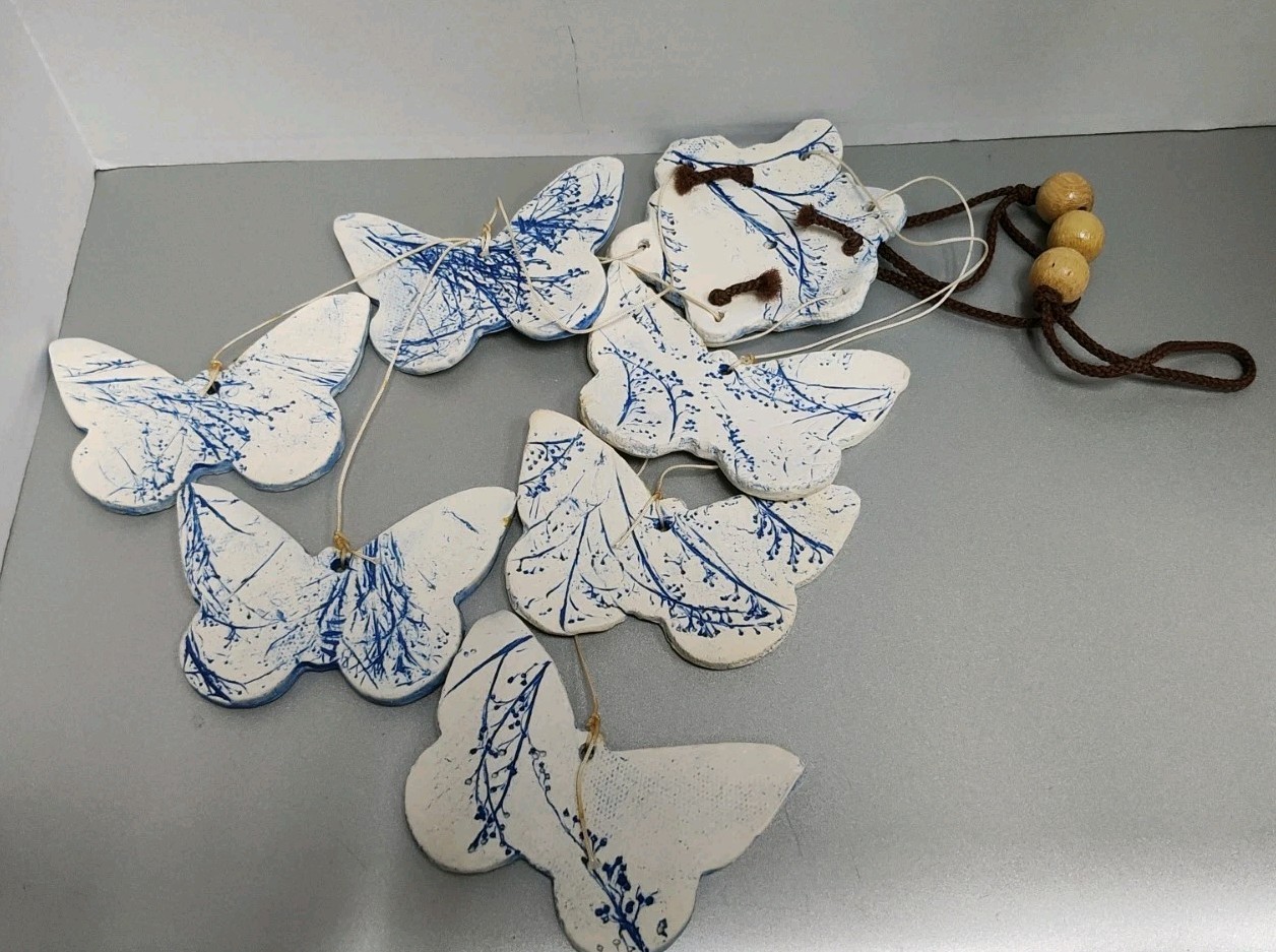 VEVA Ceramic Butterfly Wind Chime Stoneware Fossilized Pottery Mobile gallery