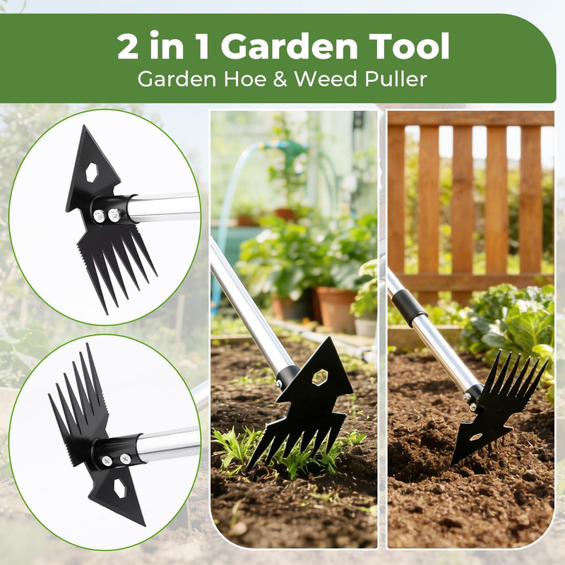 Dual-Head Weed Puller Tool with Long Handle for Efficient Gardening gallery
