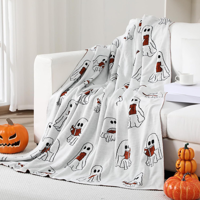 Easter Day Halloween Ghost Reading Book Blanket 50 x 60 Inches Soft Knit Throw w gallery